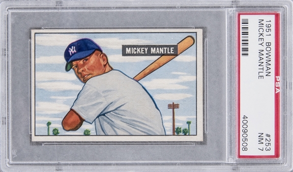 1951 Bowman #253 Mickey Mantle Rookie Card – PSA NM 7 